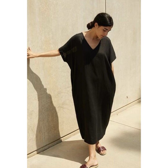 Sugar Candy Mountain The Von Kaftan Black Midi Maxi Dress Linen Oversize Small - Picture 2 of 5